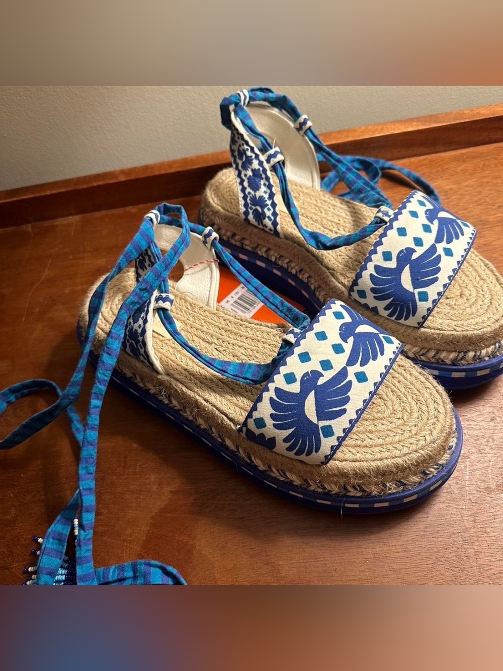 FARM Rio Blue Jungle Scarf Espadrille Flatform Sandel - Picture 3 of 5